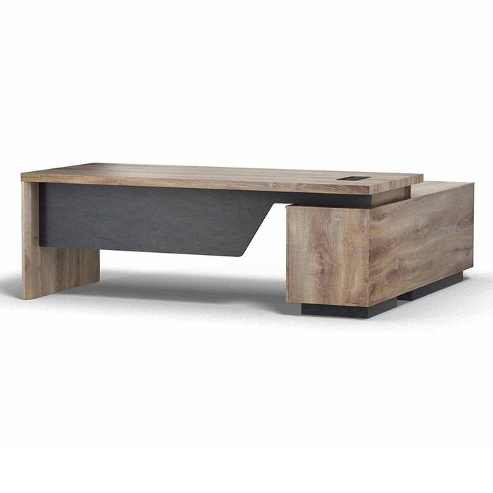 Modern Furniture BALDER Executive Desk with Left Return - Warm Oak & Black