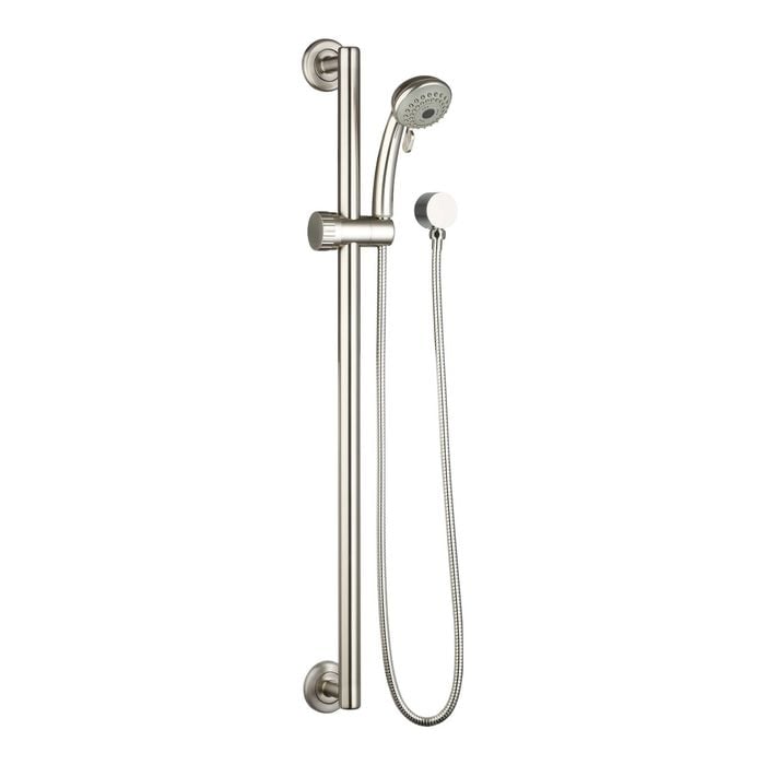 evekare 32 x 900mm Brushed Nickel Linear Grab Rail And 3 Function Shower With 2m Hose
