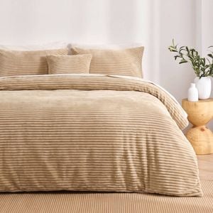 Dreamaker Embossed Teddy Fleece Quilt Cover Set Natural Fawn King Bed