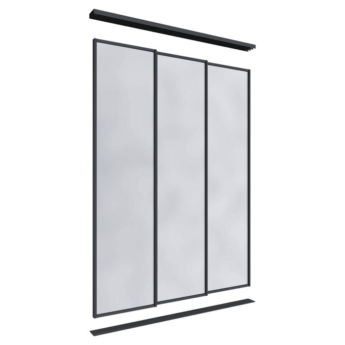 Lugna 2400 x 1800mm Black Mirror Wardrobe Triple Sliding Doors
