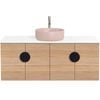 CIBO 1200mm Oak Mornington Wall Hung Vanity With Pink Basin And Black Handles