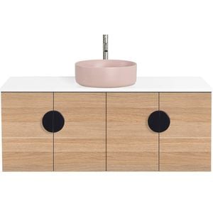 CIBO 1200mm Oak Mornington Wall Hung Vanity With Pink Basin And Black Handles