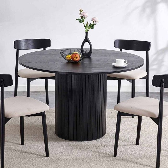 Nola 1.2m Round Wooden Dining Table - Black - Black