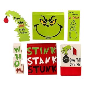 P&P Multicolor 6PCS Grinchmas Wooden Tabletop Decor Christmas Tiered Tray Party Ornaments