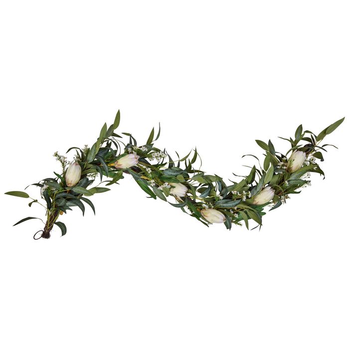 Rogue Protea Eucalyptus Garland - Cream & Green 30x15x153cm
