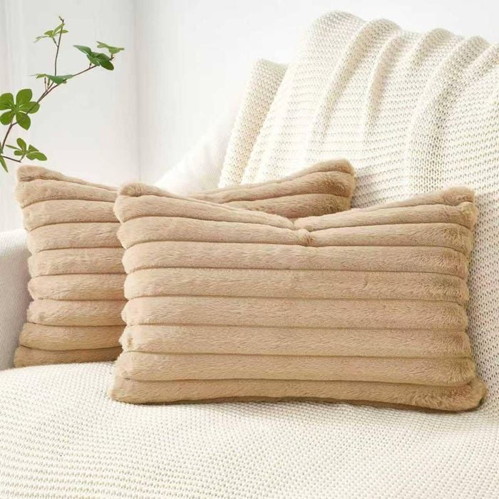 Gioia Casa Faux Fur Cushion Covers - Natural, 50cm x 30cm (Pack of 2)