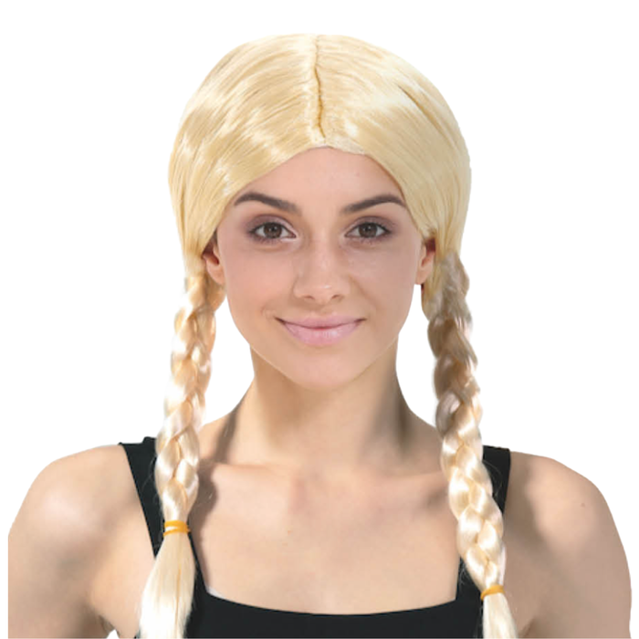 PLAITED WIG Braided Costume Party Hair Schoolgirl Dress Up School Blonde