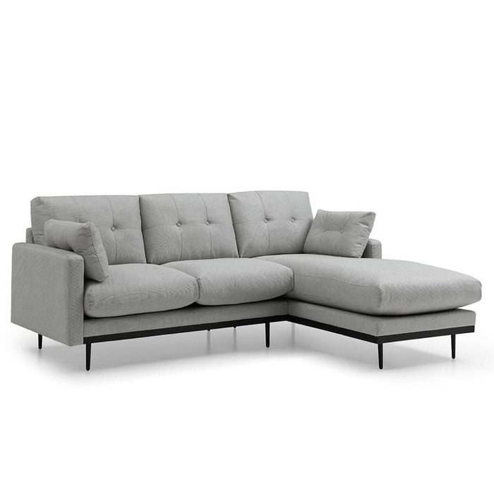 Modern Furniture HAVANA 3 Seater Sofa with Right Chaise - Light Grey & Black