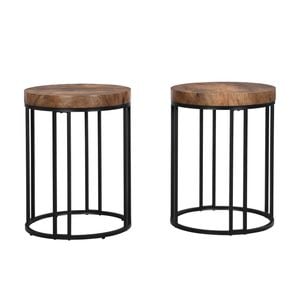 IHOMDEC Round Side Table Set of 2 Rustic Dark Brown