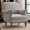 Striped Linen Fabric Accent Chair, Modern Farmhouse Upholstered Armchair with Nailhead Trim & Ball Turned Wood Legs, Grey Stripe