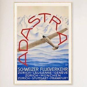 Galrie Ad Astra Aero Vintage Travel Poster Zurich Lausanne Geneve Switzerland Art Print, Wood Frame, A4 21 x 30cm (8 x 12inch)