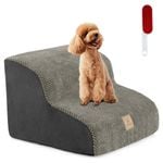 Costway 2-Tier Pet Foam Ramp Non-Slip Pet Stairs Climbing Ladder Grey