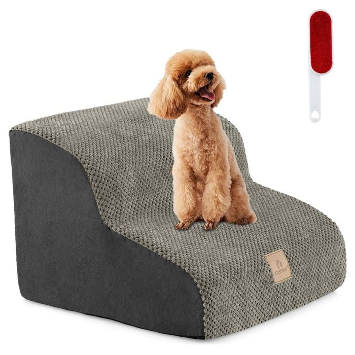Costway 2-Tier Pet Foam Ramp Non-Slip Pet Stairs Climbing Ladder Grey