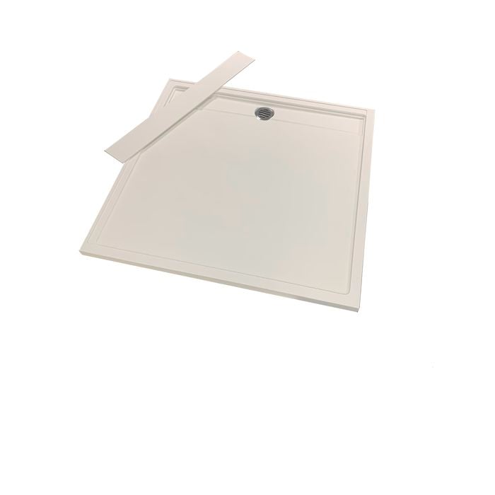 Wet Area Solutions 900 x 900mm White Left Hand Channel Solid Surface Shower Base