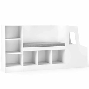 Costway Car Shape Bookshelf Kid Reading Nook Padded Seat Adjustable