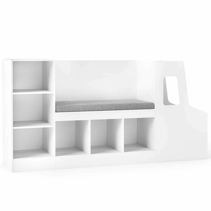 Costway Car Shape Bookshelf Kid Reading Nook Padded Seat Adjustable