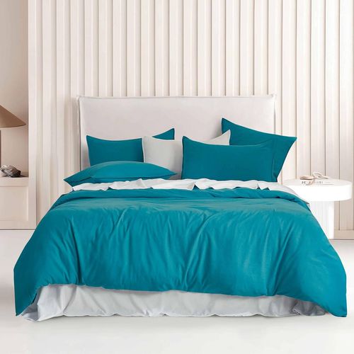 Cleverpolly Vintage Washed Microfibre Quilt Cover Set Teal Super