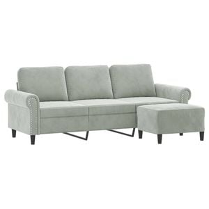 vidaXL 3-Seater Sofa Couch with Footstool Sofa Chair Settee Light Grey Velvet