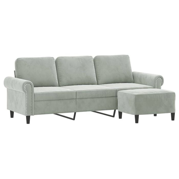 vidaXL 3-Seater Sofa Couch with Footstool Sofa Chair Settee Light Grey Velvet