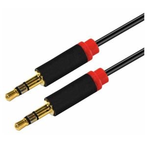 Astrotek 1m Stereo 3.5mm Flat Cable Male To Male Black With Red Mold - Audio Input Extension Auxiliary Car Cord