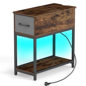 Costway Led Narrow Side Table Bedside Charging Industrial Drawer Shelf