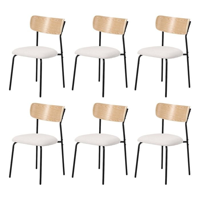 Oikiture 6PCS Dining Chairs Padded Lounge Seat Corduroy Beige