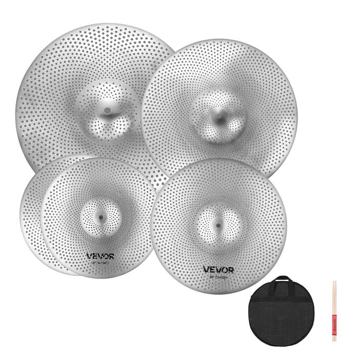 VEVOR Low Volume Cymbal Bright Copper 4 Pieces Alloy Hi-Hats Crash Ride for Drum Set