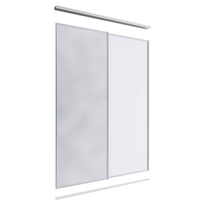 Lugna 2400 x 1201-1800mm Clear Anodised 1 Mirror 1 Melamine Wardrobe Double Sliding Doors