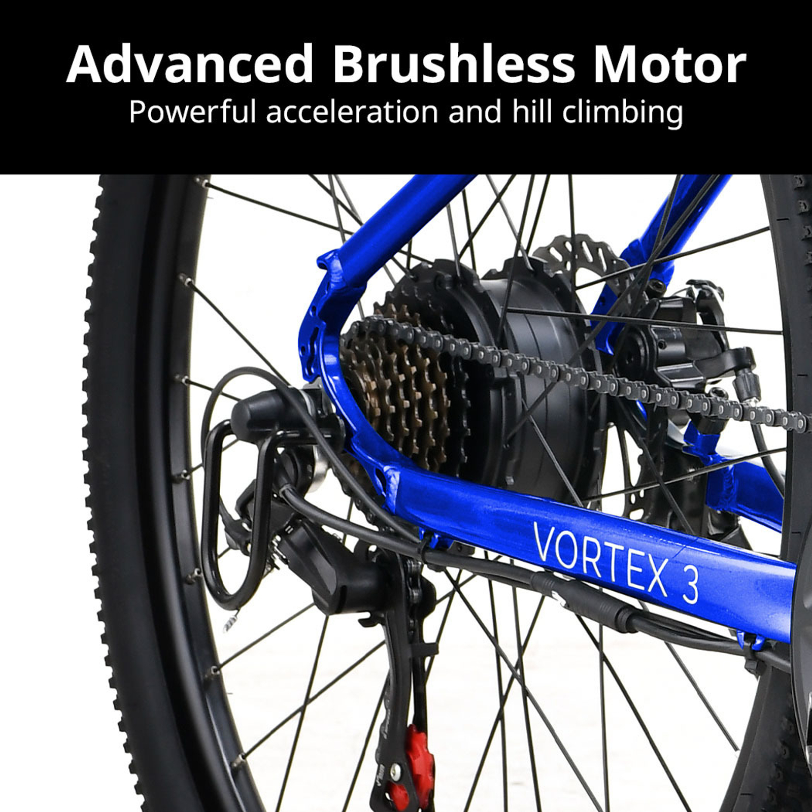 VALK Vortex Electric Bike, Medium Frame Mountain ebike, Blue - Main Image