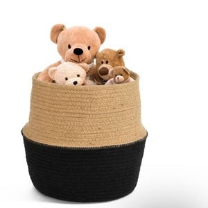 Yarra Textiles Multi-purpose Jute/Cotton pot storage basket Dec'or (25 Cm X 25 Cm X 25 Cm) Beige-Black