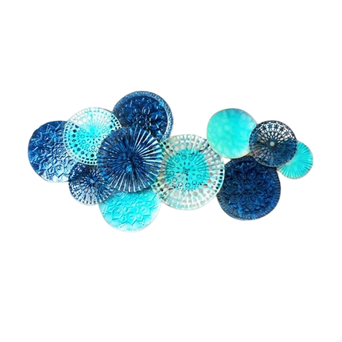 P&P Blue and Aqua Multi-Circle Metal Wall Art - 3D Ocean-Inspired Decor