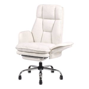 Ufurniture Criss Cross Chair,teddy Fleece,adjustable Height Office Chair With Armrests & Footrest,wide Seat,white