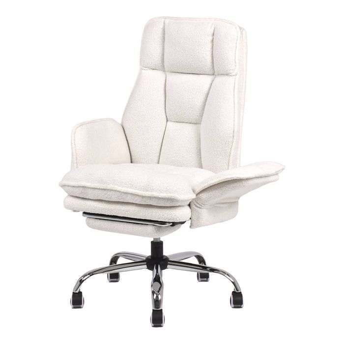 Ufurniture Criss Cross Chair,teddy Fleece,adjustable Height Office Chair With Armrests & Footrest,wide Seat,white