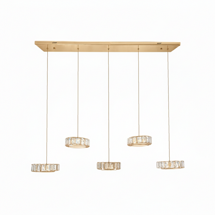 IAN 5 Light Crystal Pendant Tri-colour LED (Gold)