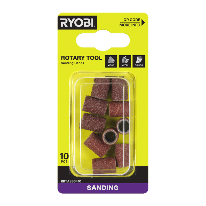 Ryobi Rotary Tool 6.4mm Mixed Grit Sanding Bands 10-Pack 