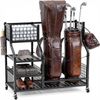 Advwin Golf Bag Storage Organiser with Lockable Wheels, Includes Shelves, Hooks & Straps, Fits 2 Bags