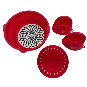 Viviendo Glass and Silicone Air Fryer Pot with Non-Stick Liner Tray Oven Microwave Dishwasher Safe - Red 1.2L