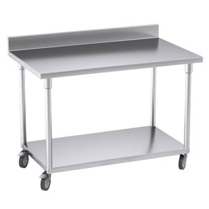 Soga 120cm Stainless Steel Bench with Backsplash & Wheels