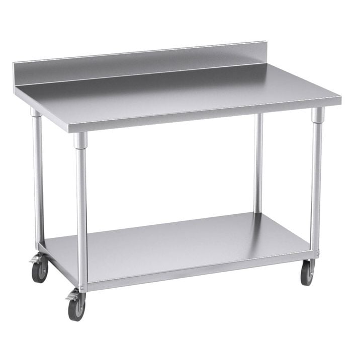 Soga 120cm Stainless Steel Bench with Backsplash & Wheels