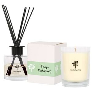 Nicola Spring Soy Wax Scented Candle & Reed Diffuser Set - Sage Retreat - 160g Candle 28 Hour Burn & 200ml Diffuser 60 Day Scent