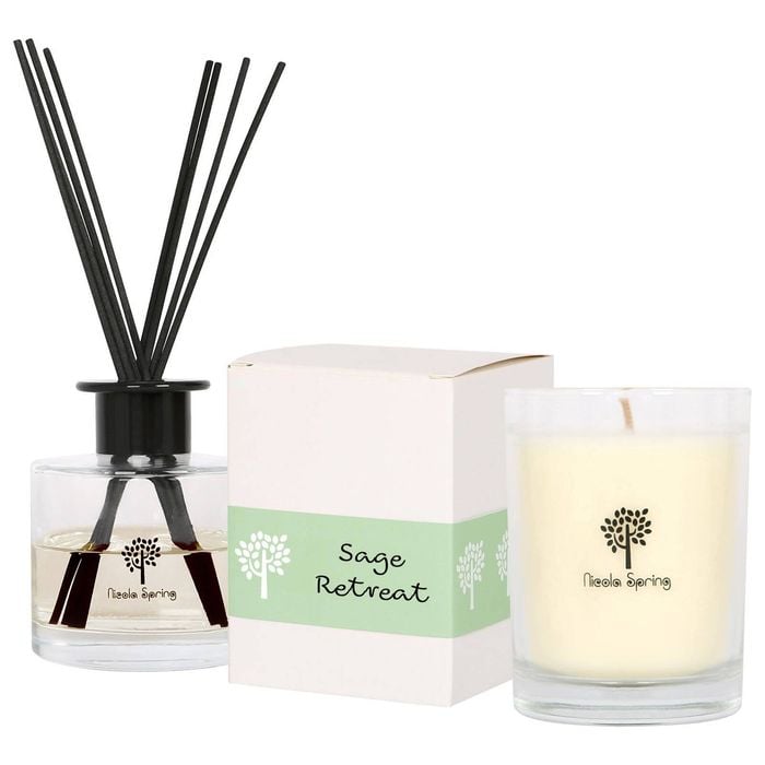Nicola Spring Soy Wax Scented Candle & Reed Diffuser Set - Sage Retreat - 160g Candle 28 Hour Burn & 200ml Diffuser 60 Day Scent