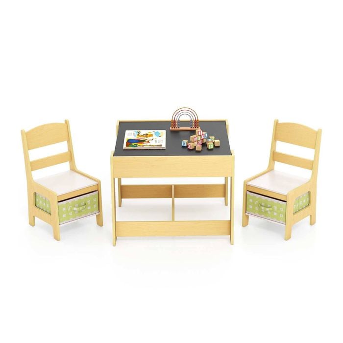 Costway Kids Table And Chairs Set Study Desk W/storage Box Green
