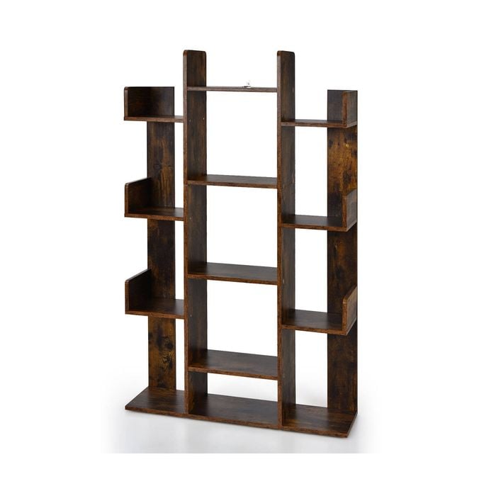 Costway 13-Shelf Industrial Bookcase Side Storage Shelf - Rustic Brown