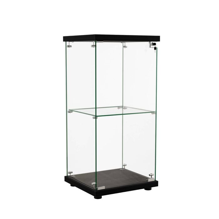Stacked Display Cabinet Collection Storage Tempered Glass 2 Tier -  Black