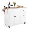 Costway Large Kitchen Island Trolley Extendable Tabletop Rubber Wood w/Spice Shelf Tower Rack White