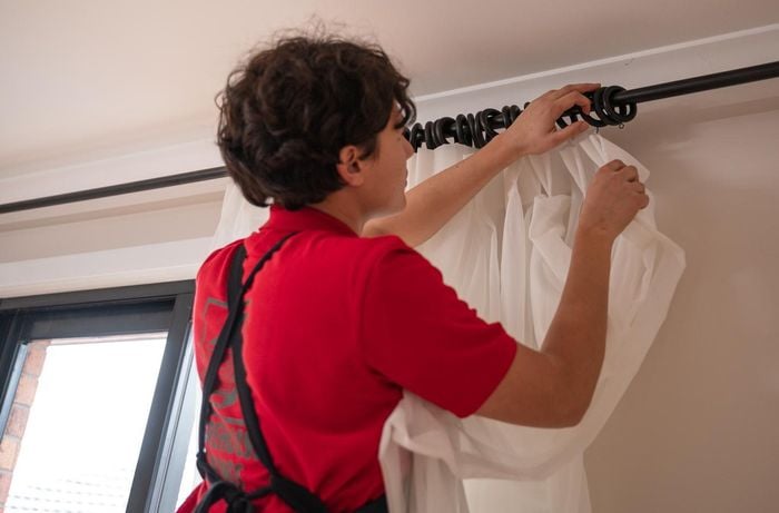 Bunnings TM hanging white sheer curtains