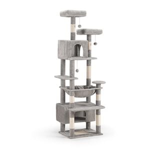 Petzly Cat Tree Tower Scratching Post Scratcher Condo House Bed 180cm Grey