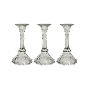 3PK Glass 18cm Medium Belle Taper Stick Candle Holder - Sage