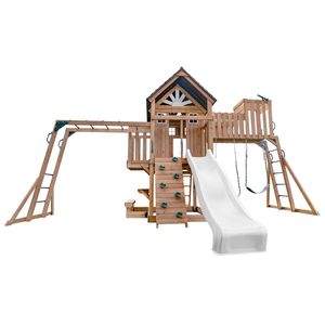 Lifespan Kids Kensington Swing Set, Monkey Bars & Play Centre with 2.2m Pastel White Slide