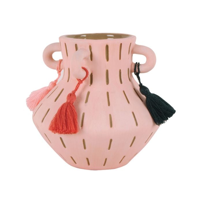 Maine & Crawford Bodee Amphora 13cm Stoneware Vase W/ Tassel - Pink